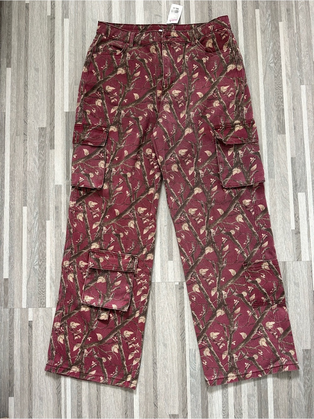 Madrag Women's Burgundy Cargo Pants Wide Leg Jeans Y2K Baddie Style Size L
